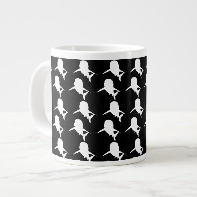Caneca De Café Grande Espelho de baleia de tubarão-sombra preto e branco (Frente Esquerda)