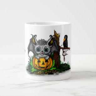 Caneca De Café Grande Esperando o Halloween, Cute Bat e Raven