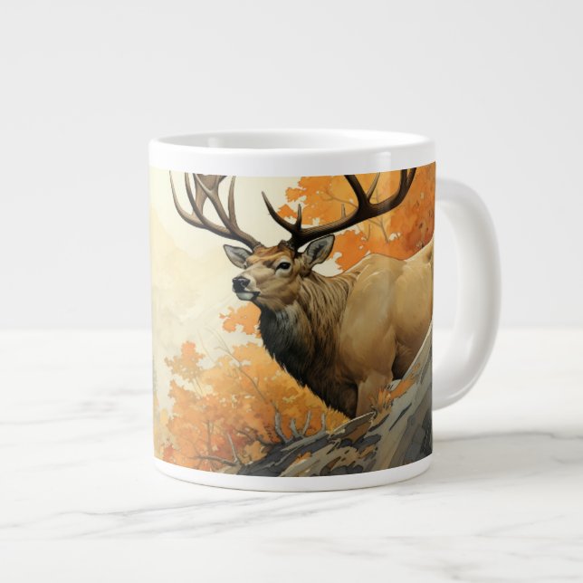 Caneca De Café Grande Esplendor Indomado: Elk Majestoso no outono (Frente Esquerda)