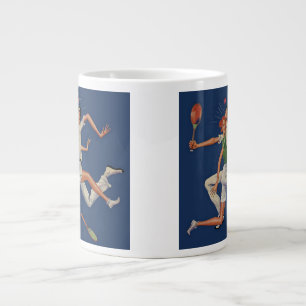 Caneca De Café Grande Esportes Antigos, Tenistas Colidem com Raquetes