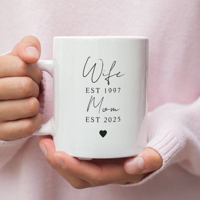 Caneca De Café Grande Esposa Mãe Ano EST | Família personalizada minimal (Criador carregado)