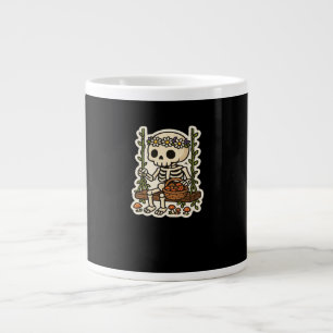 Caneca De Café Grande Esqueleto Cottagecore Com Coroa de Flores