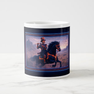 Caneca De Café Grande Esqueleto Steampunk Montando Garanhão Tocando Flau