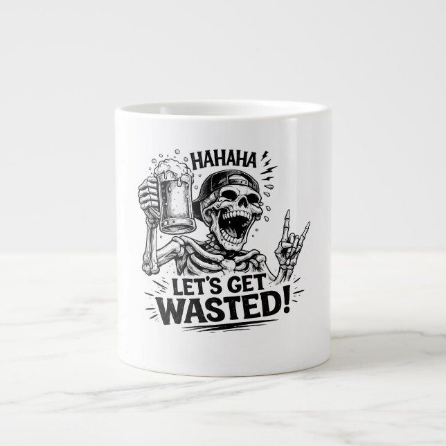 Caneca De Café Grande Esqueleto: Vamos nos Embriagar (Frente)