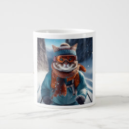 Caneca De Café Grande Esqui Feliz Natal de Gato