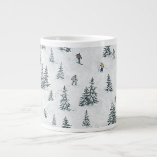 Caneca De Café Grande Esquiadores alpinos e Yetis oculto - Esqui Descida