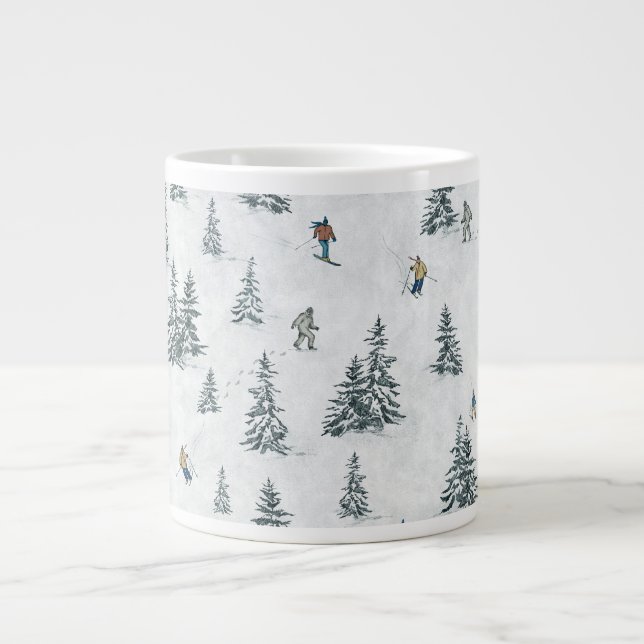 Caneca De Café Grande Esquiadores alpinos e Yetis oculto - Esqui Descida (Frente)