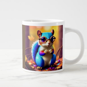 Caneca De Café Grande Esquilo Azul Cinto com Óculos