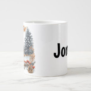 Caneca De Café Grande Esquilo de Inverno Personalizado na Floresta Geada