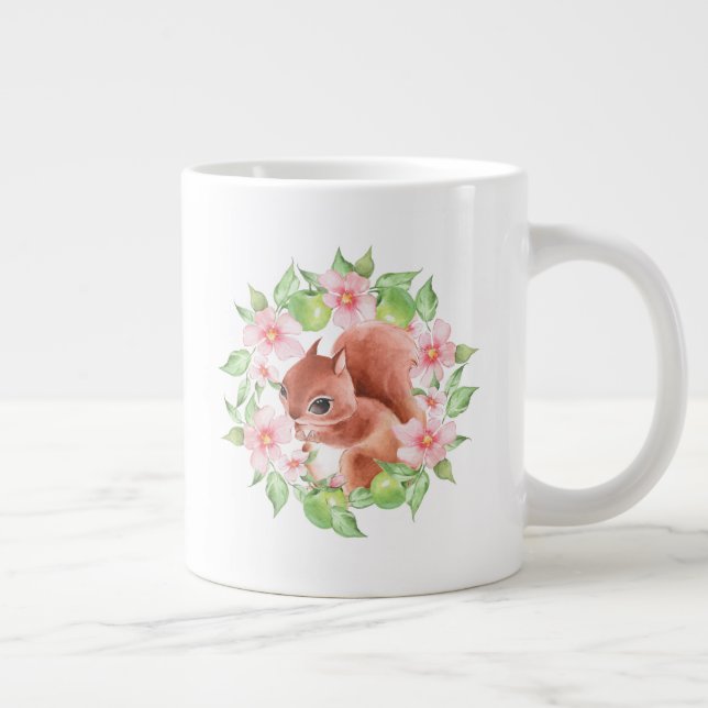 Caneca De Café Grande Esquilo e flores rosadas (Direita)