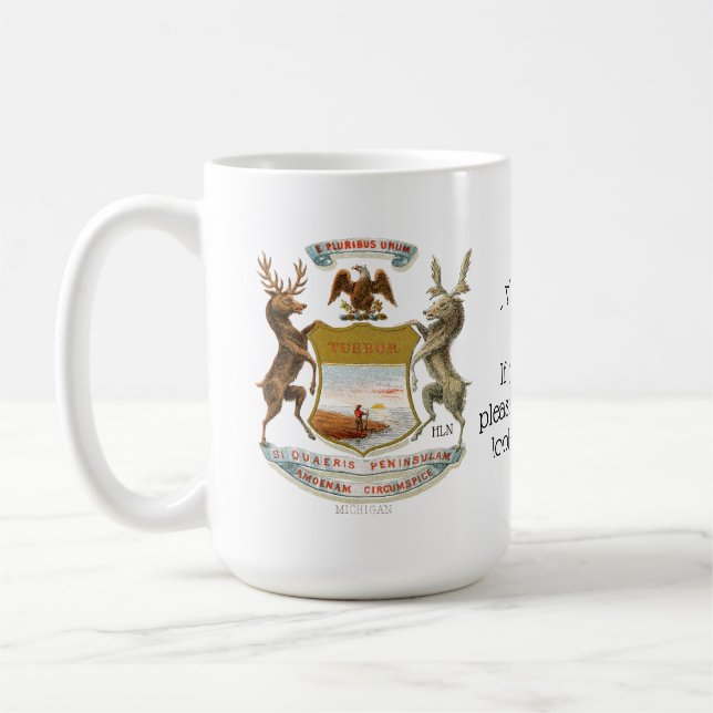 Caneca De Café Grande estado de mapa e de brasão de Michigan (Esquerda)