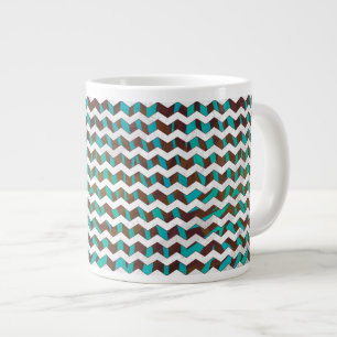 Caneca De Café Grande Estampa de Zebra Chevron Marrom e Turquesa