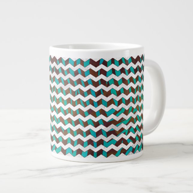 Caneca De Café Grande Estampa de Zebra Chevron Marrom e Turquesa (Frente Esquerda)