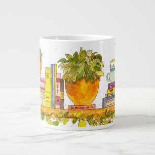 Caneca De Café Grande Estante de Favoritos de Aquarela Colorida