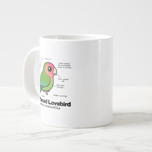 Caneca De Café Grande Estatísticas do Lovebird com Cara de Pêssego (Frente Esquerda)