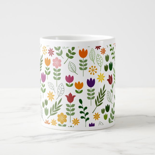 Caneca De Café Grande Estilo escandinavo Flora & Fauna Padrão (Frente)