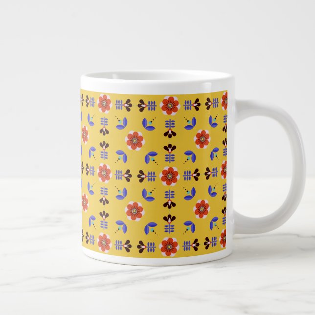 Caneca De Café Grande Estilo escandinavo Padrão Geométrico Floral (Direita)