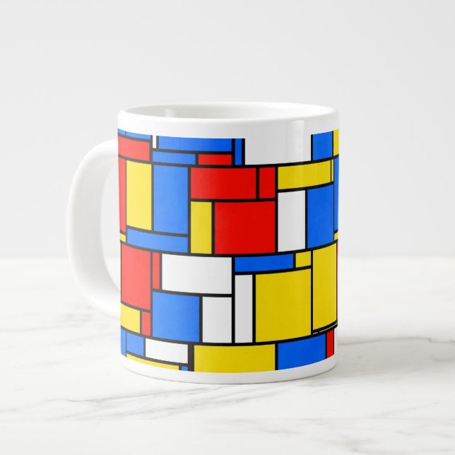Caneca De Café Grande Estilo Inspirado Mondrian Padrão Amarelo Vermelho  (Frente Esquerda)