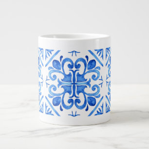 Caneca De Café Grande Estilo Vintage, Bela Padrão Azul Mozaik
