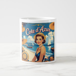 Caneca De Café Grande Estilo Vintage Cote D'Azur Beach Girl
