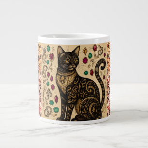 Caneca De Café Grande Estilo Vintage, Gato Preto, Padrão Batik, Antiquad