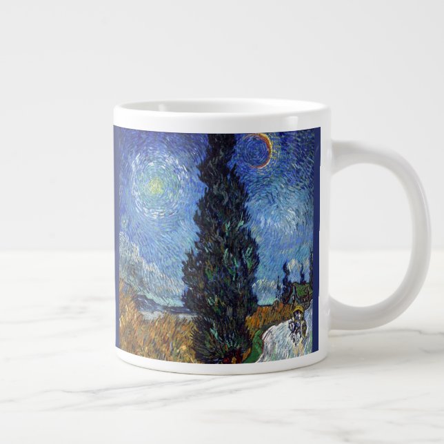 Caneca De Café Grande Estrada com Ciprestes Impressionismo de Van Gogh (Direita)