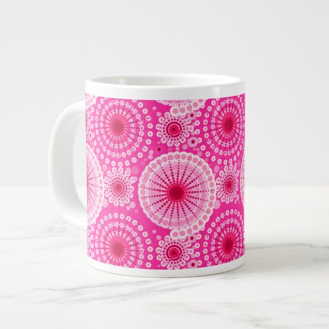 Caneca De Café Grande Estrelas e pineiras, fuchsia rosa e marrom (Frente Esquerda)