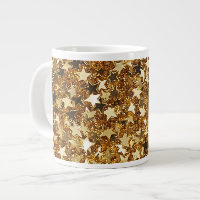Caneca De Café Grande Estrelas Glitzy Glitzy Sparkle Douradas (Frente Esquerda)