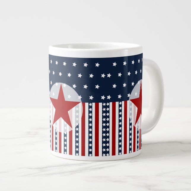 Caneca De Café Grande Estrelas Patrióticas e Design de Bandeiras America (Frente Esquerda)