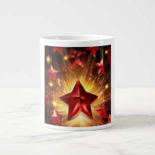 Caneca De Café Grande Estrelas Vermelhas Metálicas Com Busto De Energia