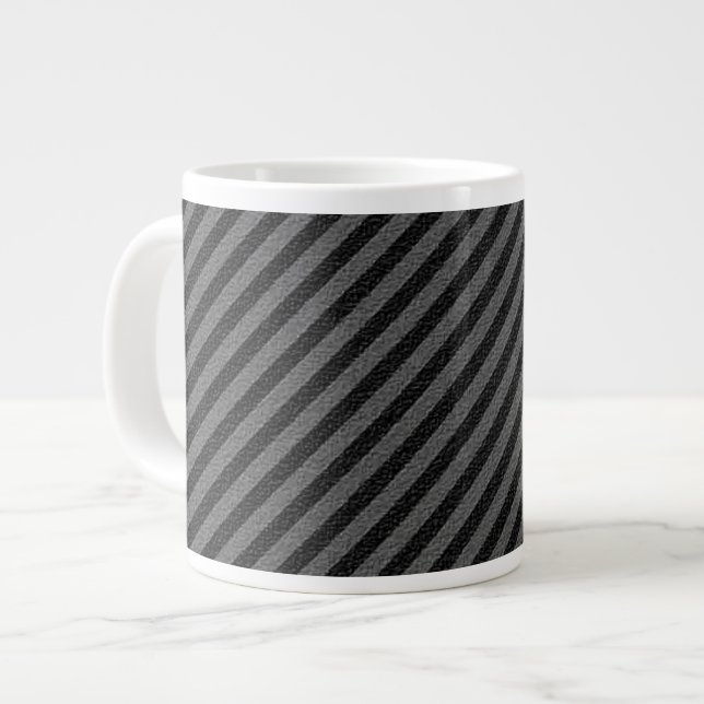 Caneca De Café Grande Estrias Diagonais de Cinzas e Pretos Finos (Frente Esquerda)