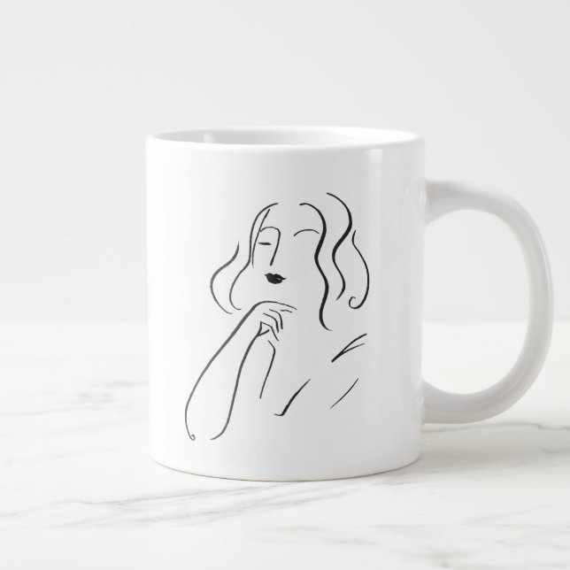 Caneca De Café Grande Estudo Simples - Desenho de uma Mulher (Direita)