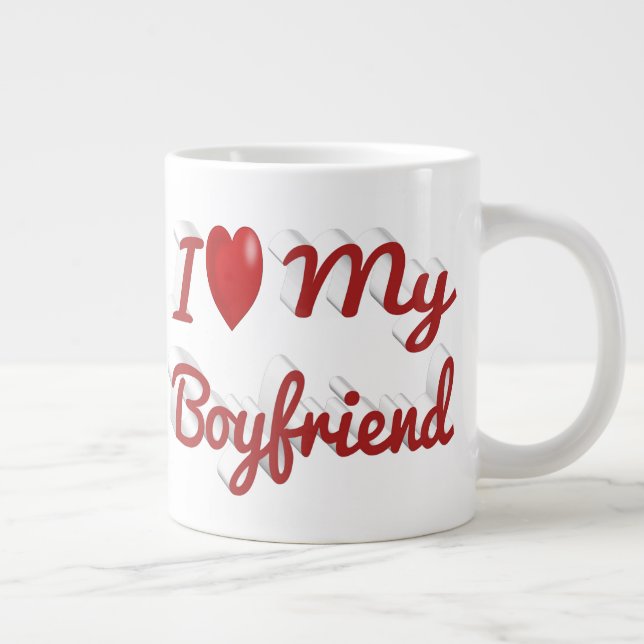 Caneca De Café Grande Eu adoro o meu texto vermelho Namorado (Direita)