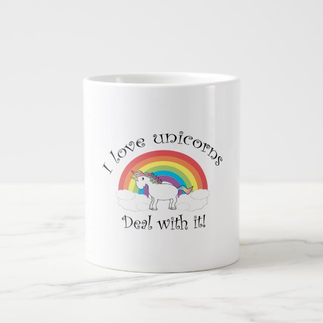 Caneca De Café Grande Eu adoro unicórnios. (Frente)
