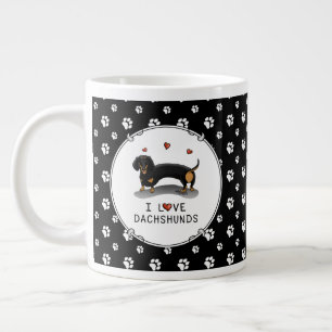 Caneca De Café Grande Eu amo cachorro bonito (preto e bronzeado)