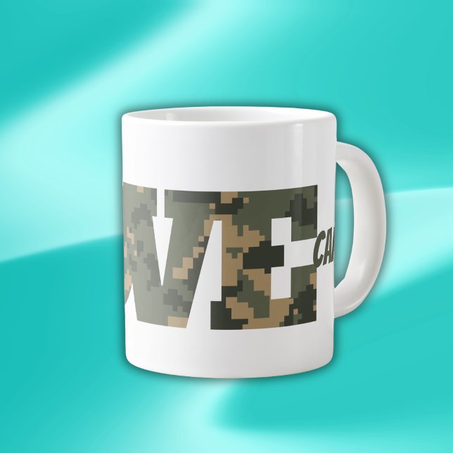 Caneca De Café Grande Eu Amo Camouflage Verde Brown | (Criador carregado)