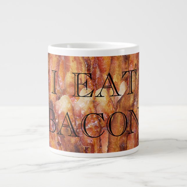 Caneca De Café Grande Eu Comi Texto Bacon com Fundo (Frente)