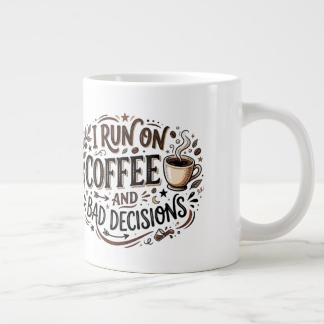 Caneca De Café Grande Eu Funciono Com Café E Más Decisões Caneca Citação (Direita)