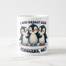 Caneca De Café Grande Eu Gosto Muito De Pinguins, OK?