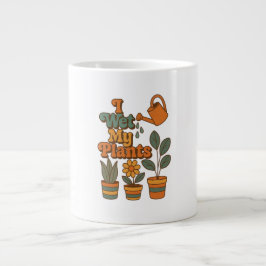 Caneca De Café Grande Eu Rego Minhas Plantas – Listras Retro dos Anos 70