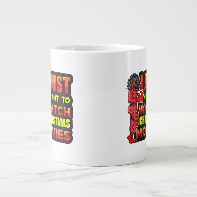 Caneca De Café Grande Eu Só Quero Ver Filmes De Natal (Frente)