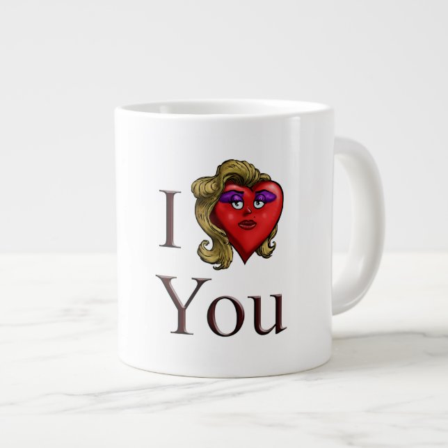Caneca De Café Grande Eu Te Amo Ela Coração (Frente Esquerda)