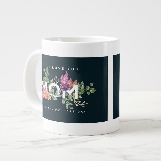Caneca De Café Grande Eu Te Amo Mãe Design Floral (Frente Esquerda)