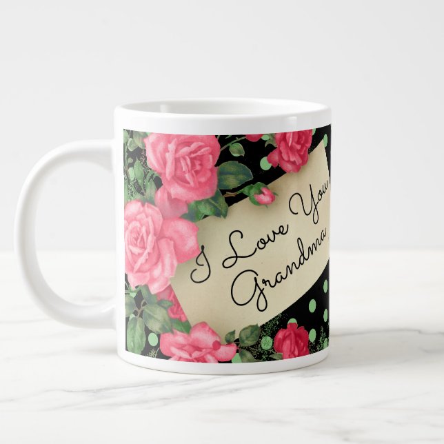 Caneca De Café Grande Eu Te Amo Vovó Floral (Esquerda)