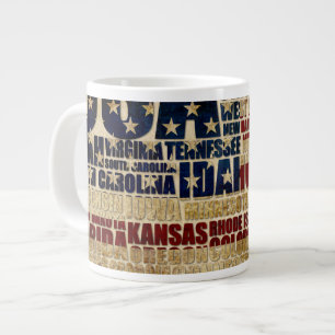 Caneca De Café Grande EUA e seus estados federais em estrelas e listras