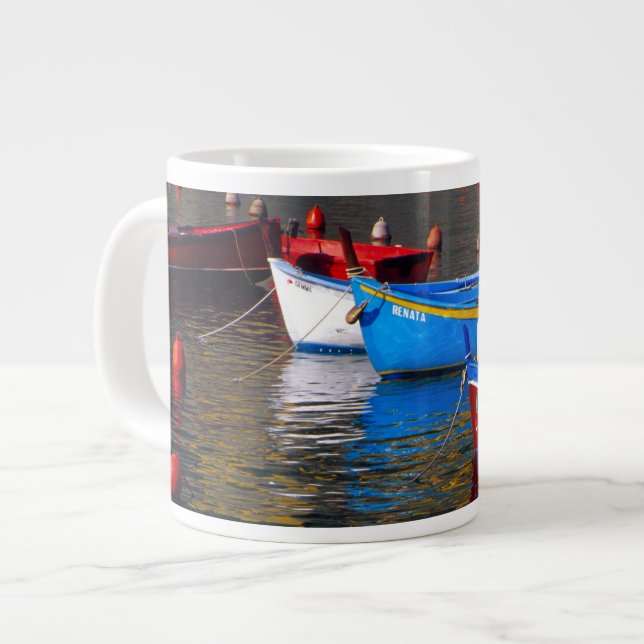 Caneca De Café Grande Europa, Itália, Cinque Terry, barcos em Vernazza (Frente Esquerda)