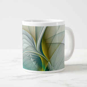 Caneca De Café Grande Evolução Fractal, Arte Abstrata Turquesa Dourada