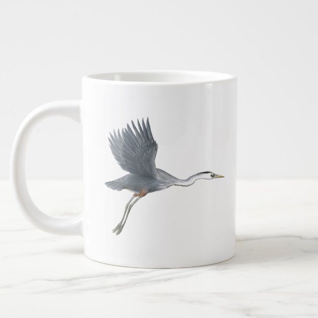 Caneca De Café Grande Excelente Blue Heron em Voo (Esquerda)