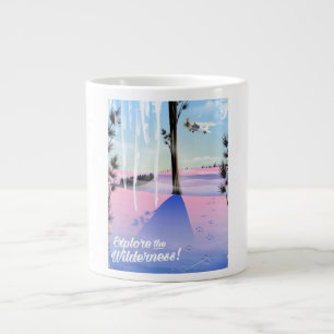 Caneca De Café Grande Explore a vida selvagem! Pegadas de animais no inv