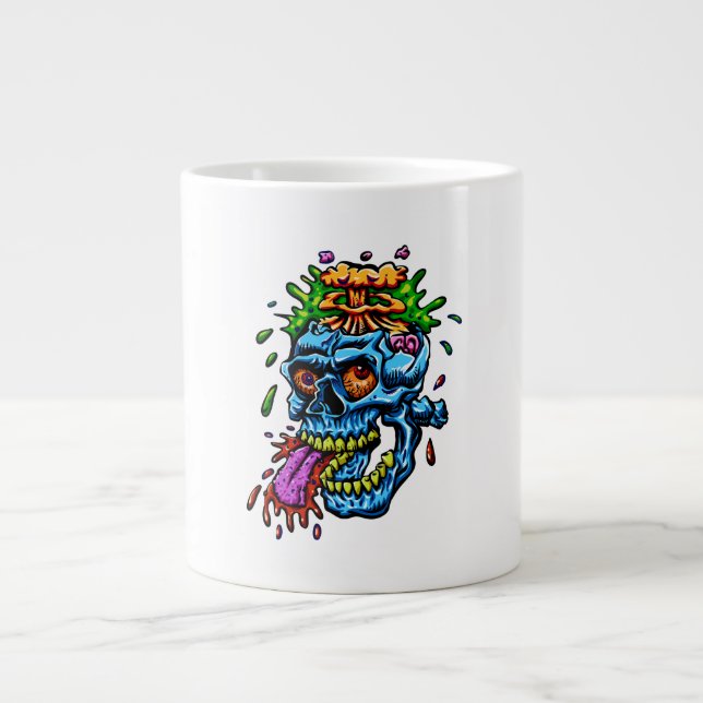Caneca De Café Grande Explosão de Caveira Colorida (Frente)